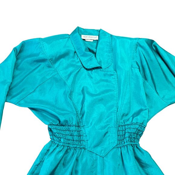 Vintage Joan Walters Lightweight Teal Green Jumpsuit W Shoulder pads Size 6 / XS - Picture 11 of 11